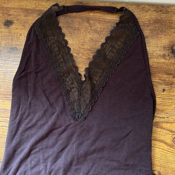 American Eagle Essential Black Lace Deep V-Neck Halter Bodysuit - Picture 3 of 12